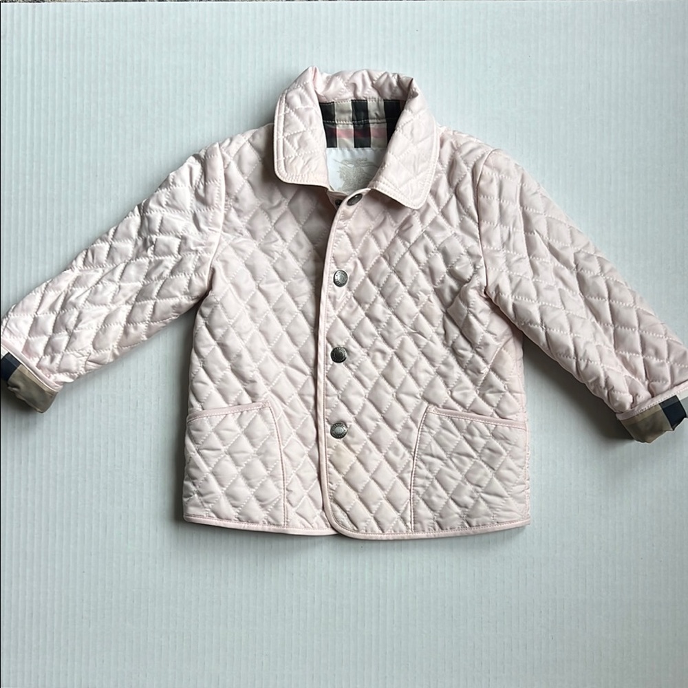 Burberry Pink Puffer Jacket with Quilted Design and Zipper Closure